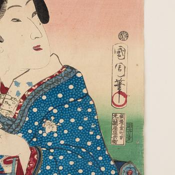 Toyohara Kunichika, two woodblock prints.