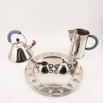 A fice pcs tea set by Michael Graves for Alessi later part of the 20th century stainless teel.