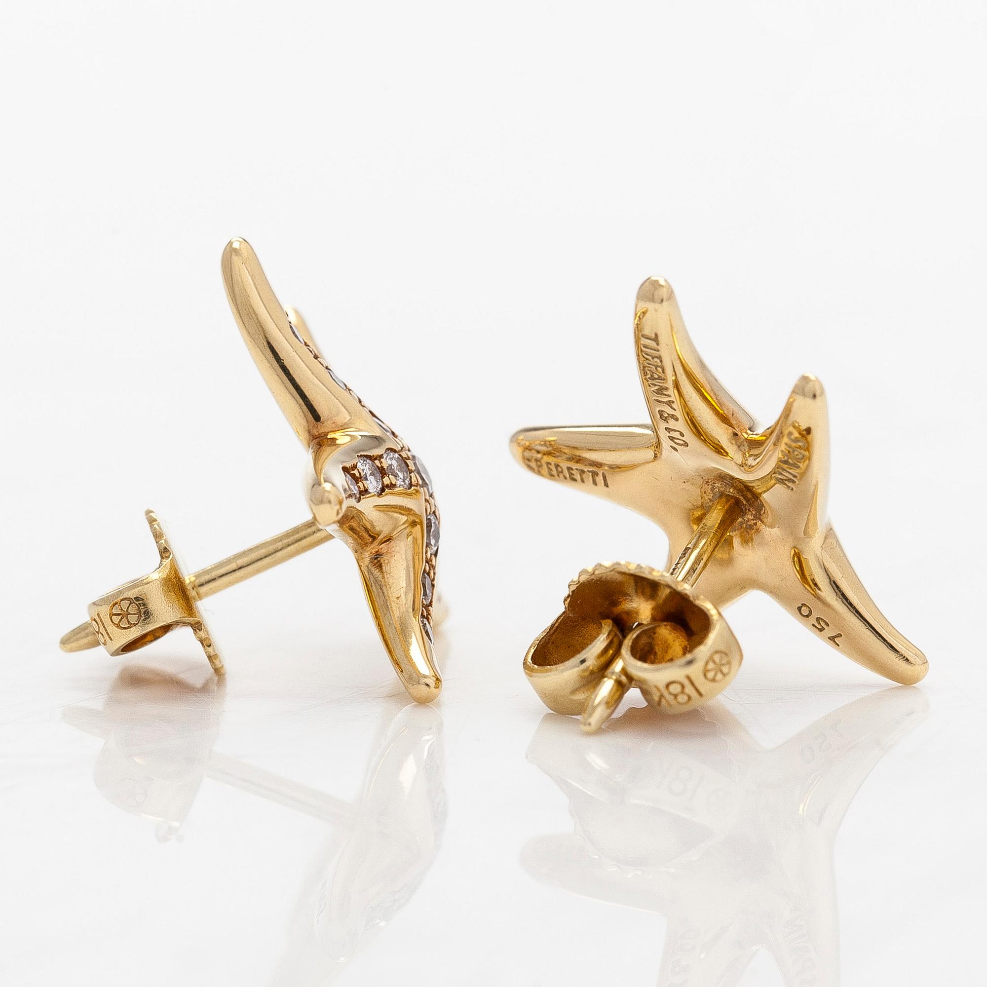 Tiffany & Co, Elsa Peretti, a pair of 18K gold and diamond 'Starfish' earrings.