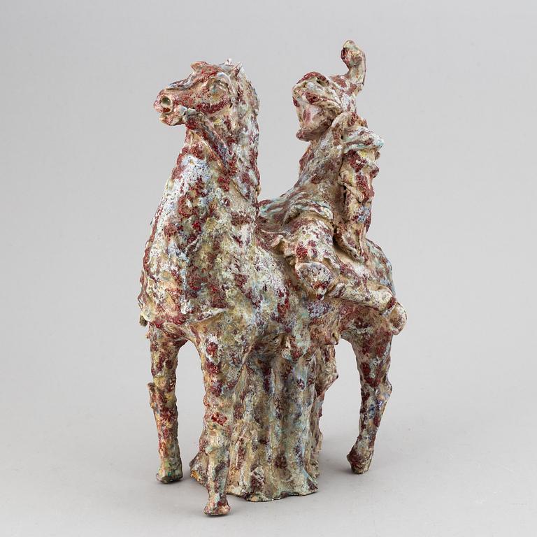 Marcello Fantoni, a stoneware sculpture of Don Quijote on horseback, Italy mid 20th century.