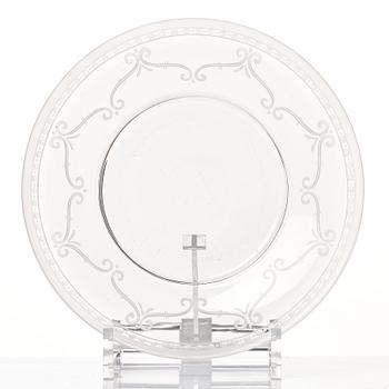 Simon Gate, an glass bowl with plate, Orrefors 1924, engraved by Karl Müller.