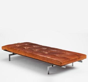 Poul Kjaerholm, A 'PK-80' steel and brown leather daybed, E Kold Christensen, Denmark 1960s.