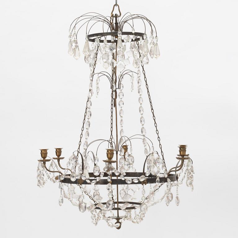 A Gustavian style chandelier, around the year 1900 incorporating older elements.