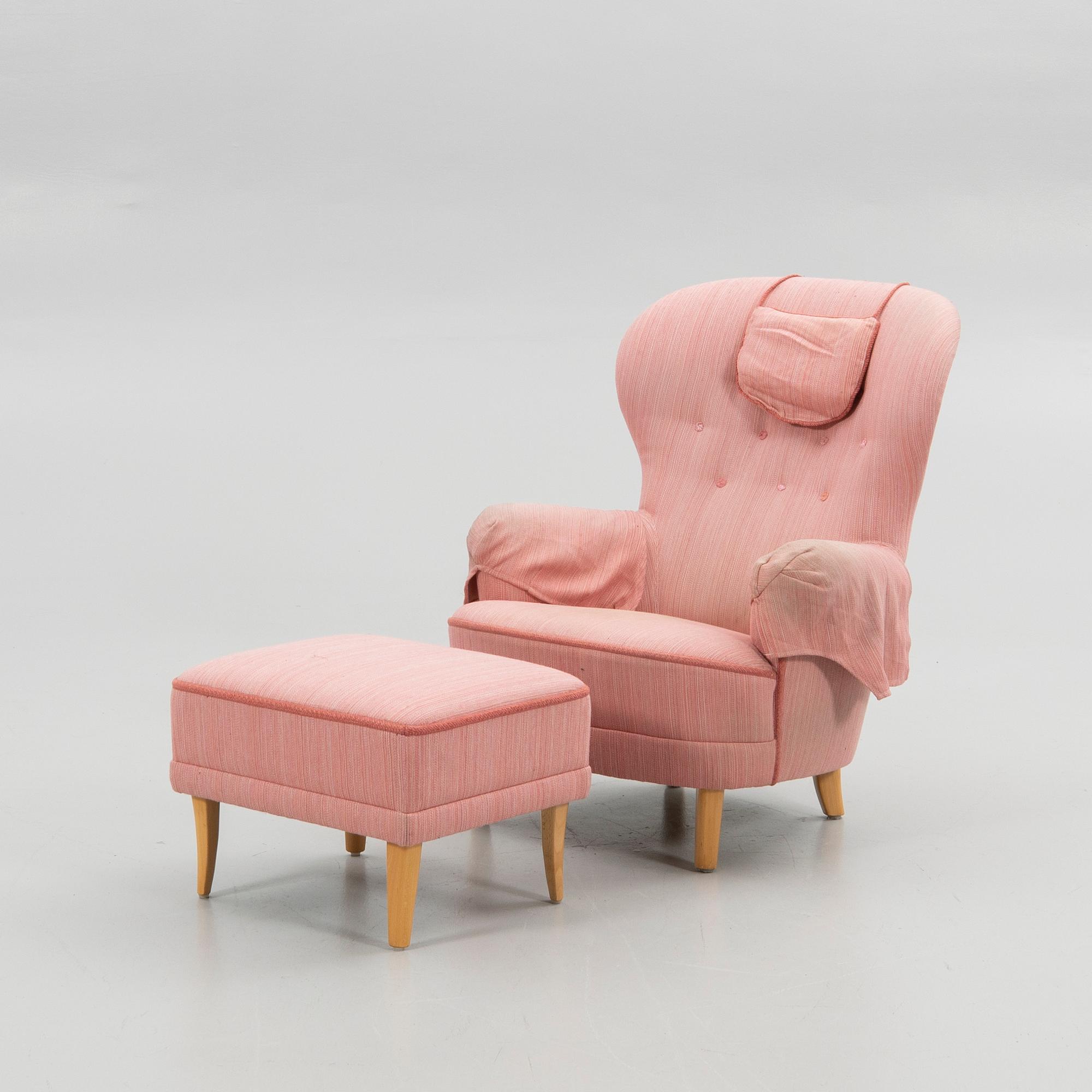 Carl Malmsten, Armchair with footstool, "The Giant Toad", second half of the 20th century.