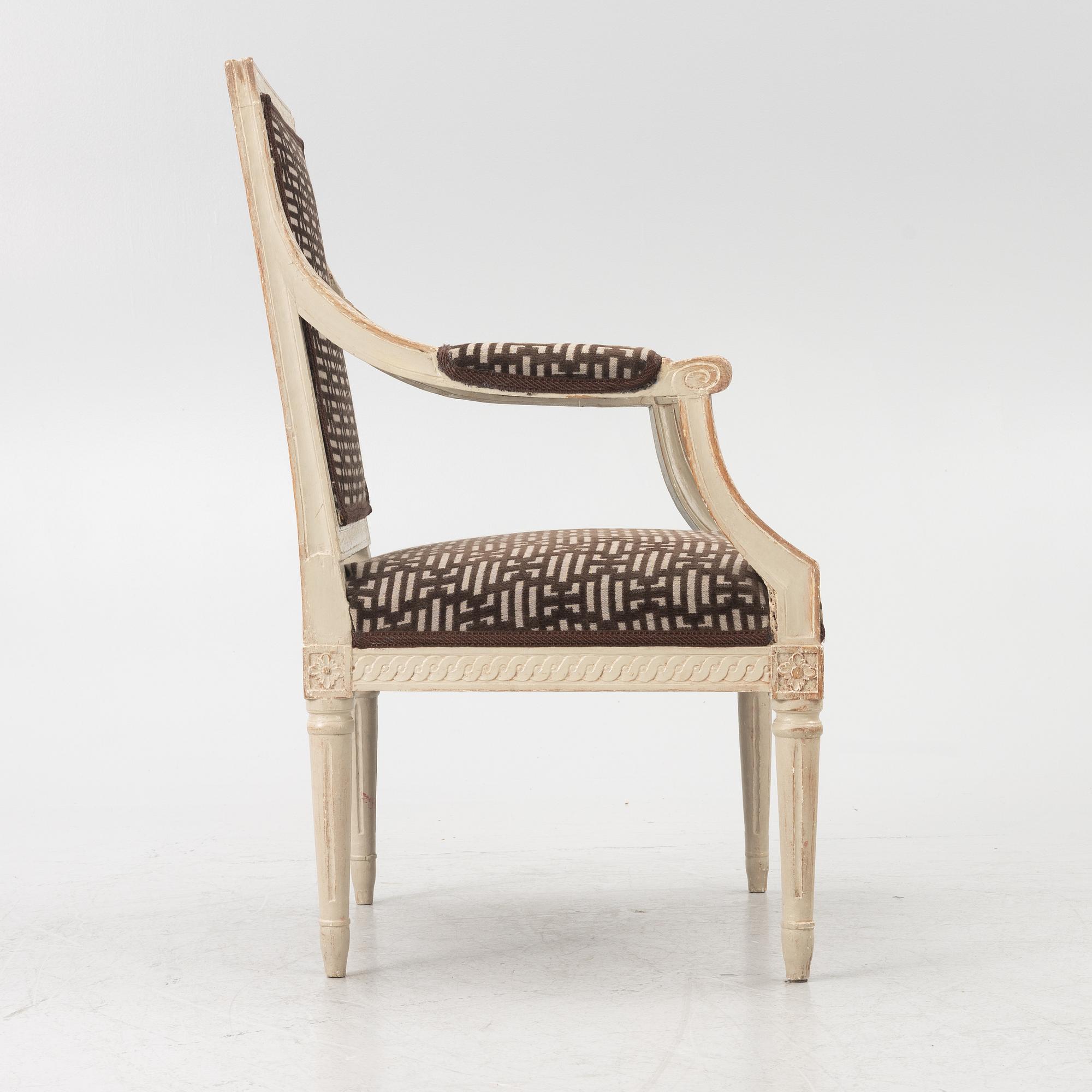 A Gustavian open armchair, Stockholm, late 18th century.
