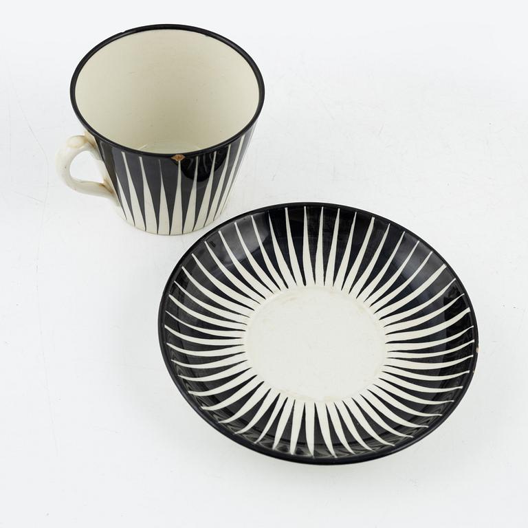 Eugen Trost, four 'Zebra' teacups and saucers, Gefle.