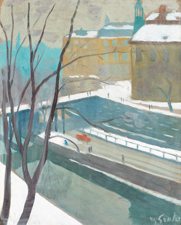 Hjalmar Grahn, View towards Riddarholmen in winter, Stockholm.