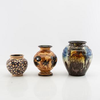 Vases 5 pcs Gabriel Burmeister and Uppsala Ekeby early 20th century glazed stoneware.