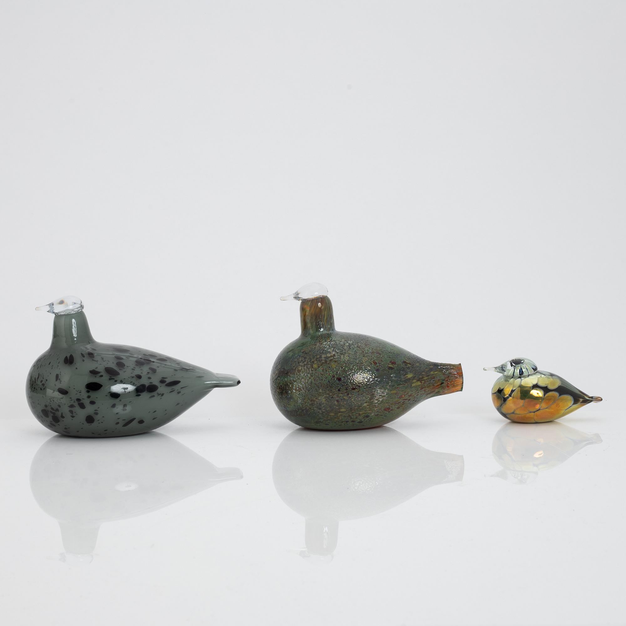 Oiva Toikka, glasfåglar, 3 st, Nuutajärvi Notsjö, Finland.