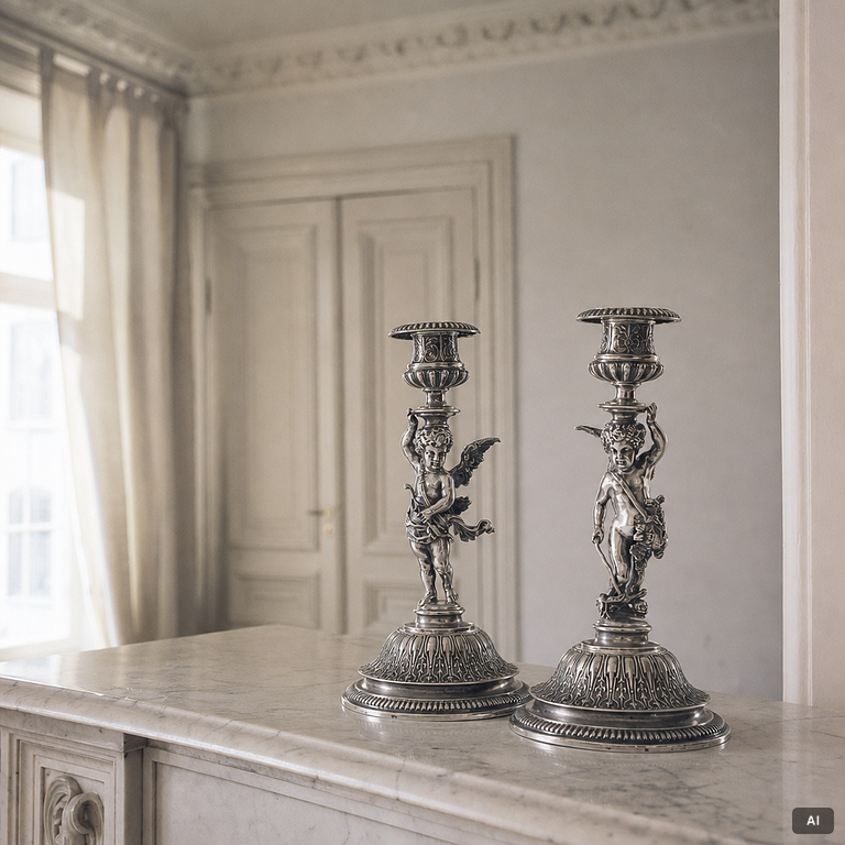 Candelsticks, a pair, silver, 1880s.