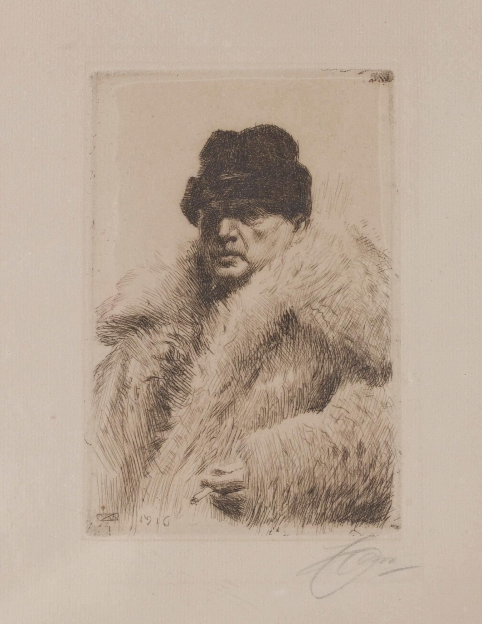 Anders Zorn, "Självporträtt i vargskinnspäls".