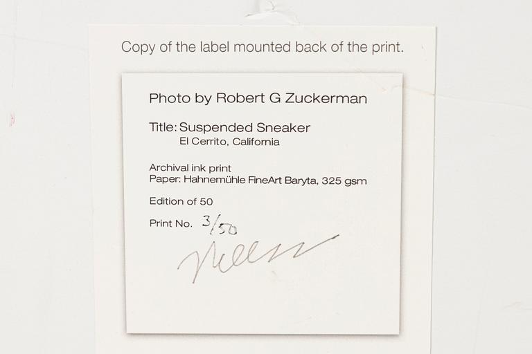 Robert Zuckerman, "Suspended Sneaker, El Cerrito, California", 1978.