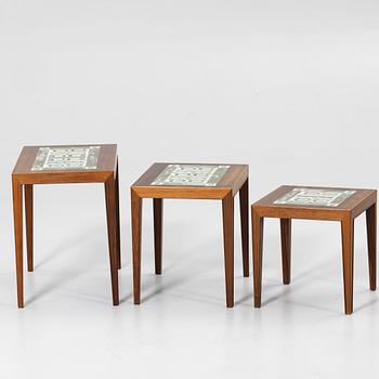 Nest of tables, three pieces, Denmark, second half of the 20th century.