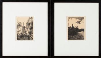 ANATOLY KURSHIN, 2 st, tusch, signerade och daterade Valaam -90.