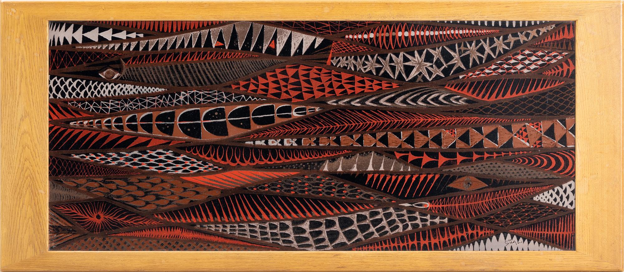 Stig Lindberg & David Rosén, an oak and enamel coffee table from Nordiska Kompaniet and Gustavsberg, 1950's.