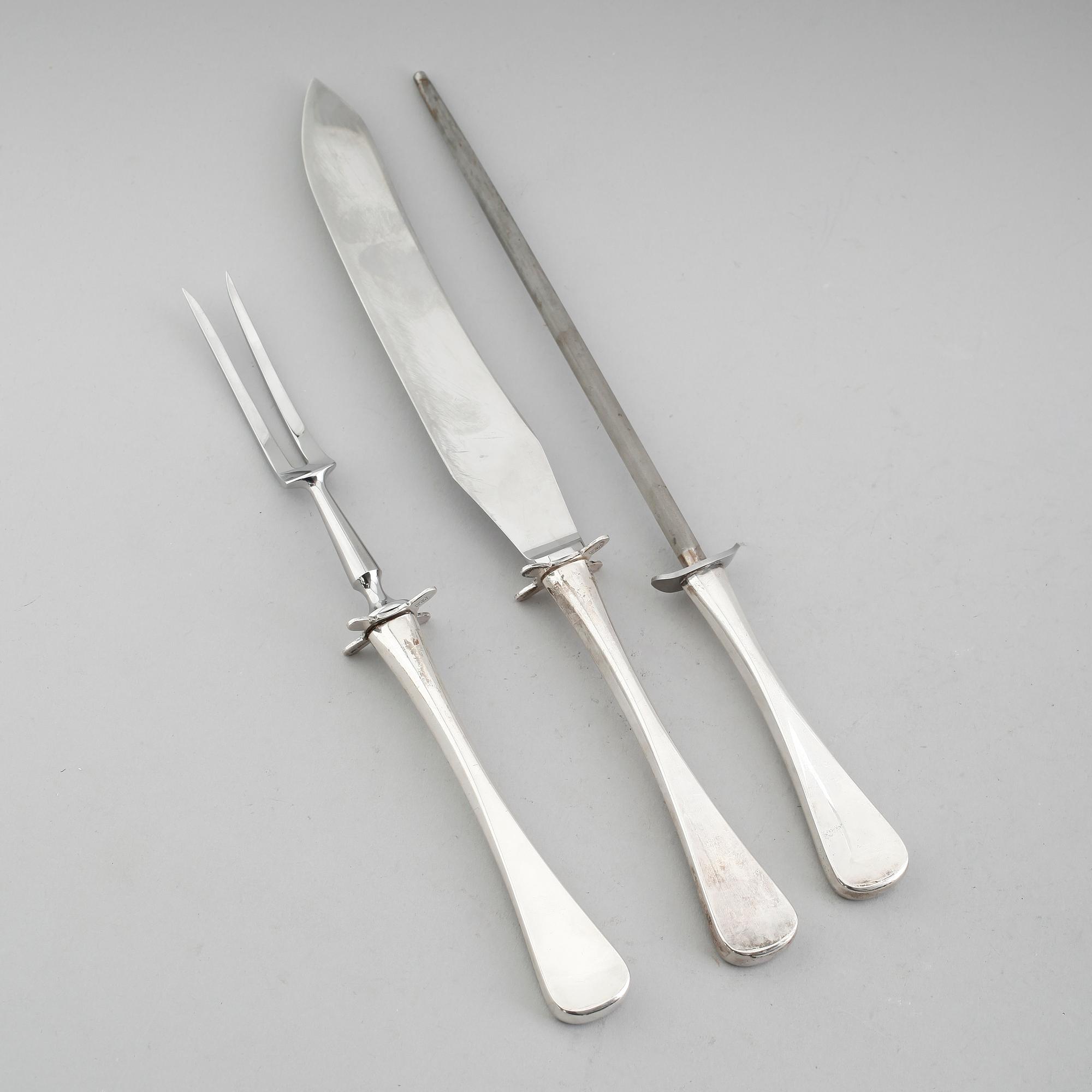 TRANCHERBESTICK, 3 delar, silverskaft, W&S Sörensen, Danmark.