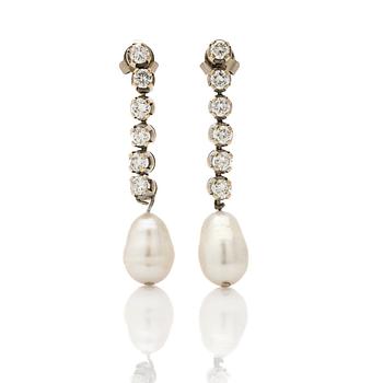 Earrings, a pair, 18K white gold with pearls and diamonds.