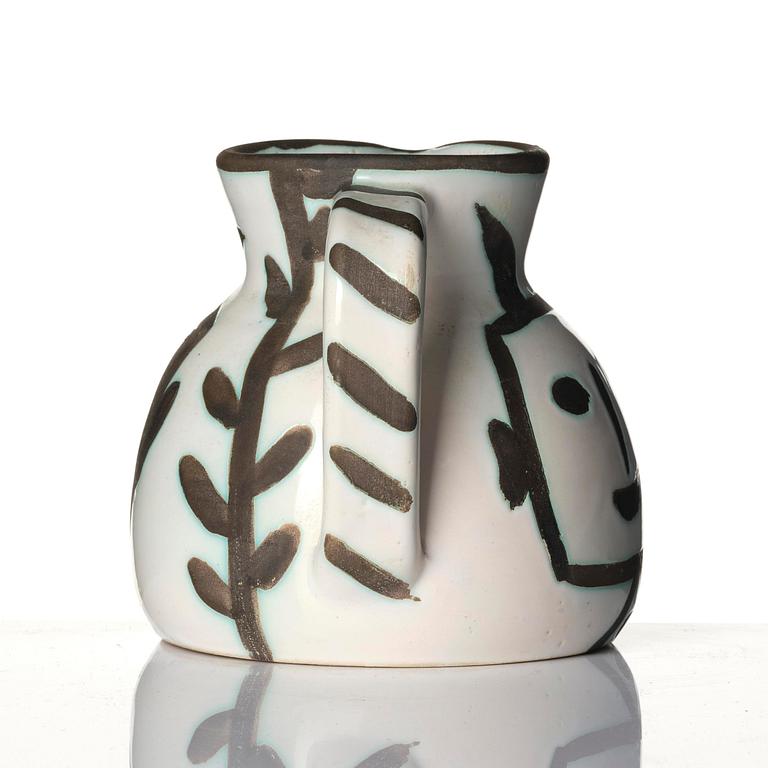Pablo Picasso, a "Pichet tête carrée" (A.R. 223) faience pitcher, Madoura, Vallauris, France, post 1953.