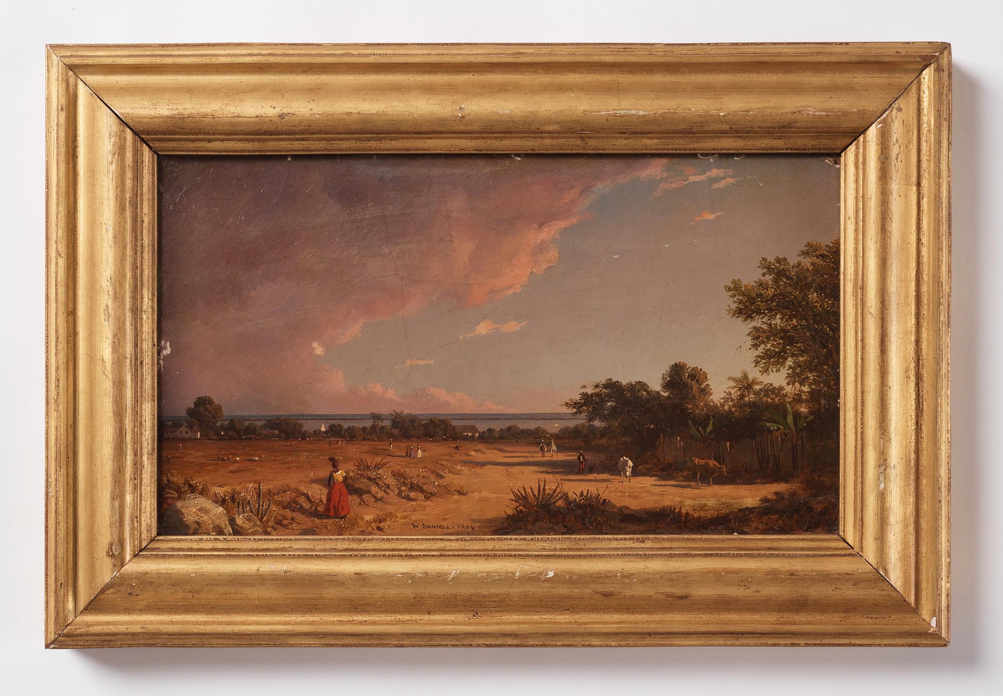 William Daniell, tillskriven, Vy med figurer, troligen mot floden Hooghley och Bengaliska bukten.