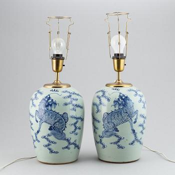 A pair table lamps/vases, late Qing/early 20th Century.