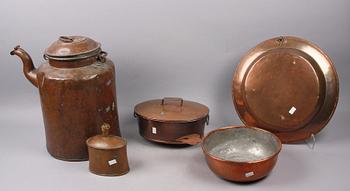 PARTI KOPPARFÖREMÅL, 5 st, 1800-tal.