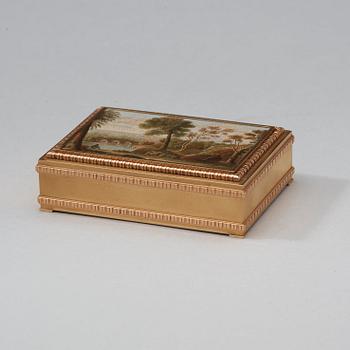 A 19th century micromosaic set in a Swedish gold snuff-box, mark of W A Bolin, Stockholm 1942.