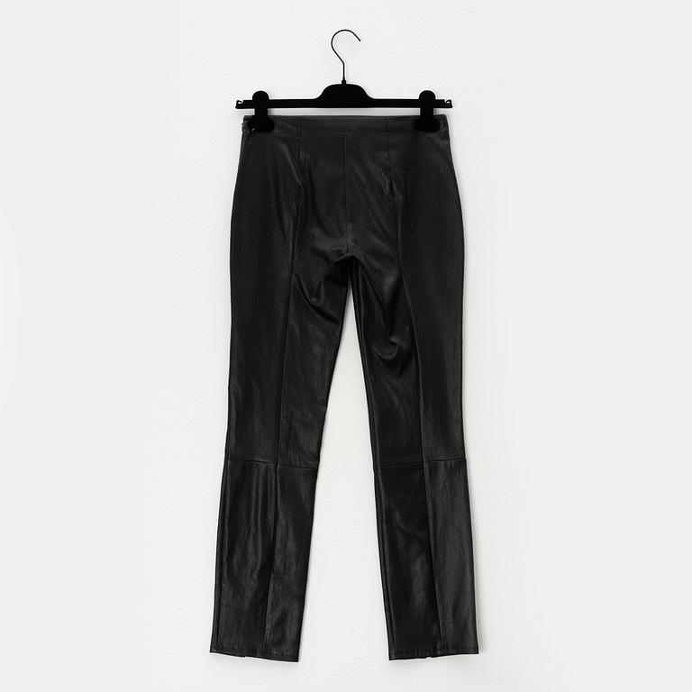 The Row, a black leather top and pants, size 0.