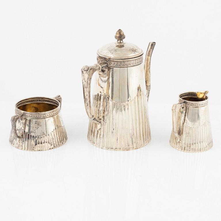 A Swedish silver 830 coffee-pot, creamer and sugar bowl, early 20th century.