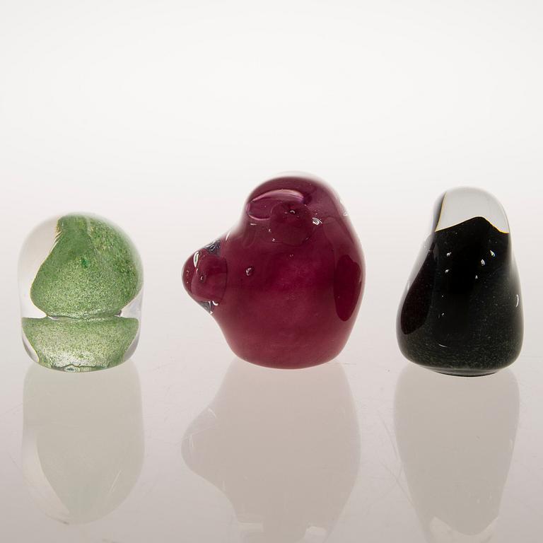 TIINA NORDSTRÖM, three glass sculptures, signed Tiina Nordström, Iittala 1991.