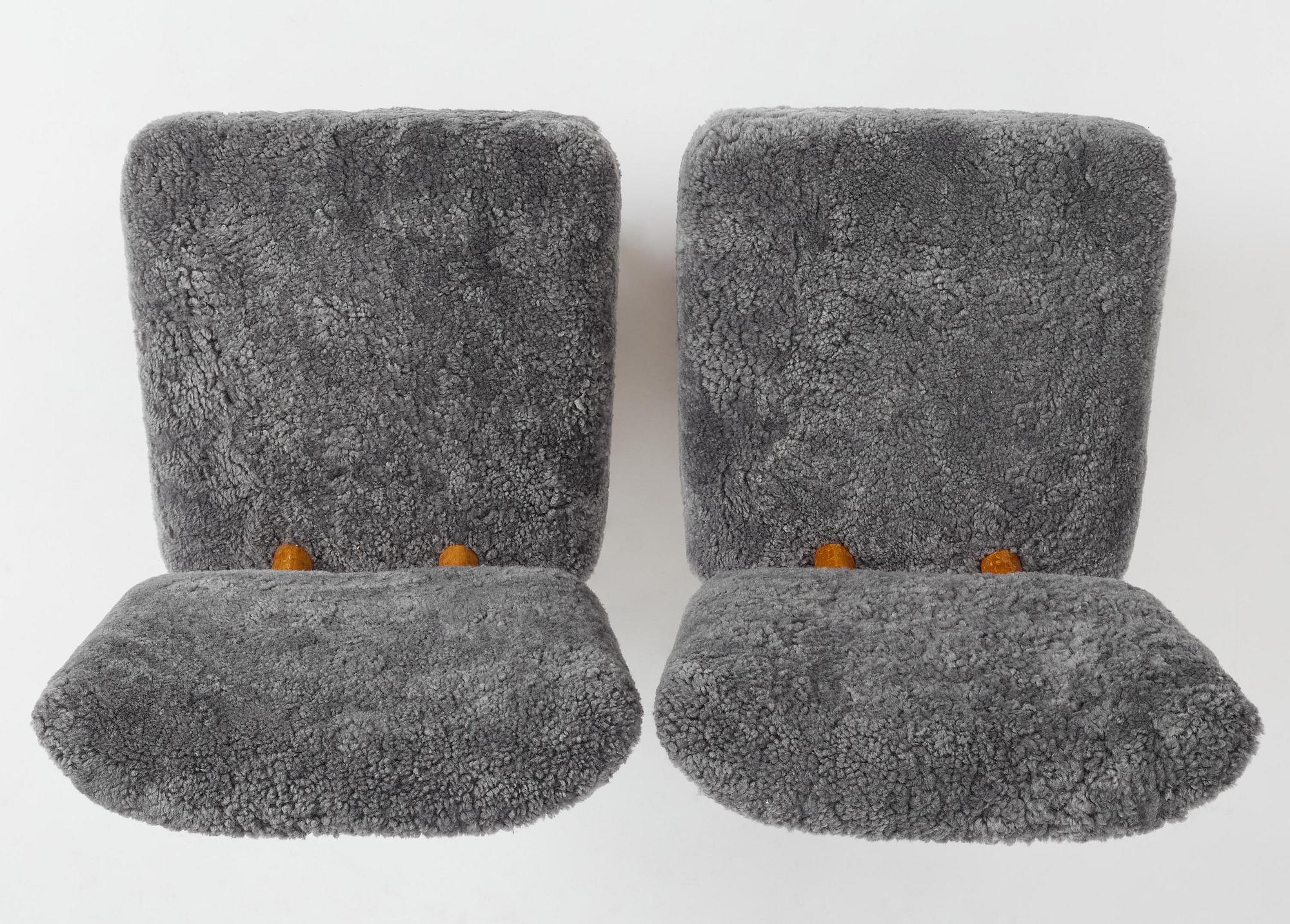A pair of sheepskin lounge chairs, Norway, 1940s.