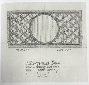 Harald Wadsjö, a Swedish Grace cast iron radiator screen, Näfveqvarn, 1920's, the drawing for the design is dated 1929.