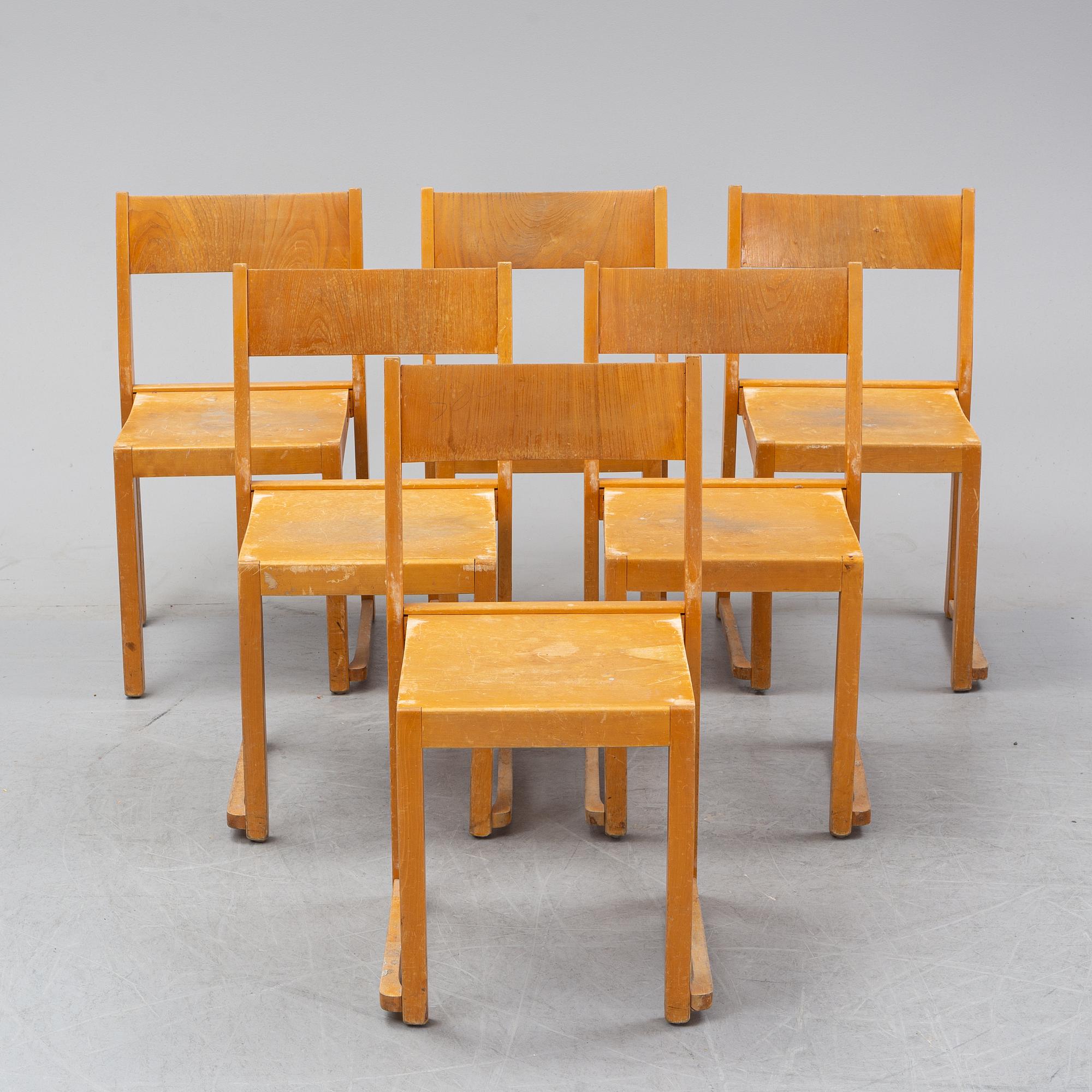 Six birch chairs by Sven Markelius, mid 20th Century.