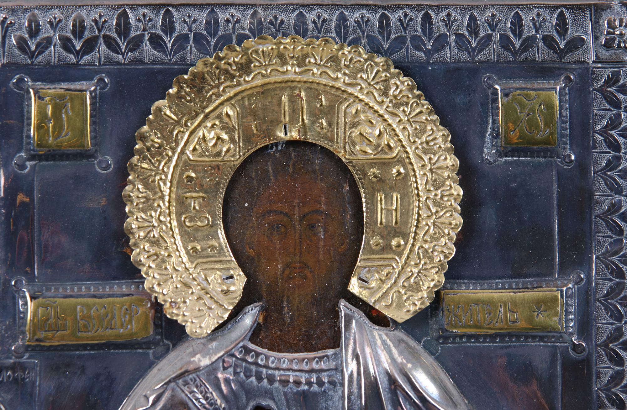 IKON MED RIZZA, silver, Ryssland, 1800/1900-tal.