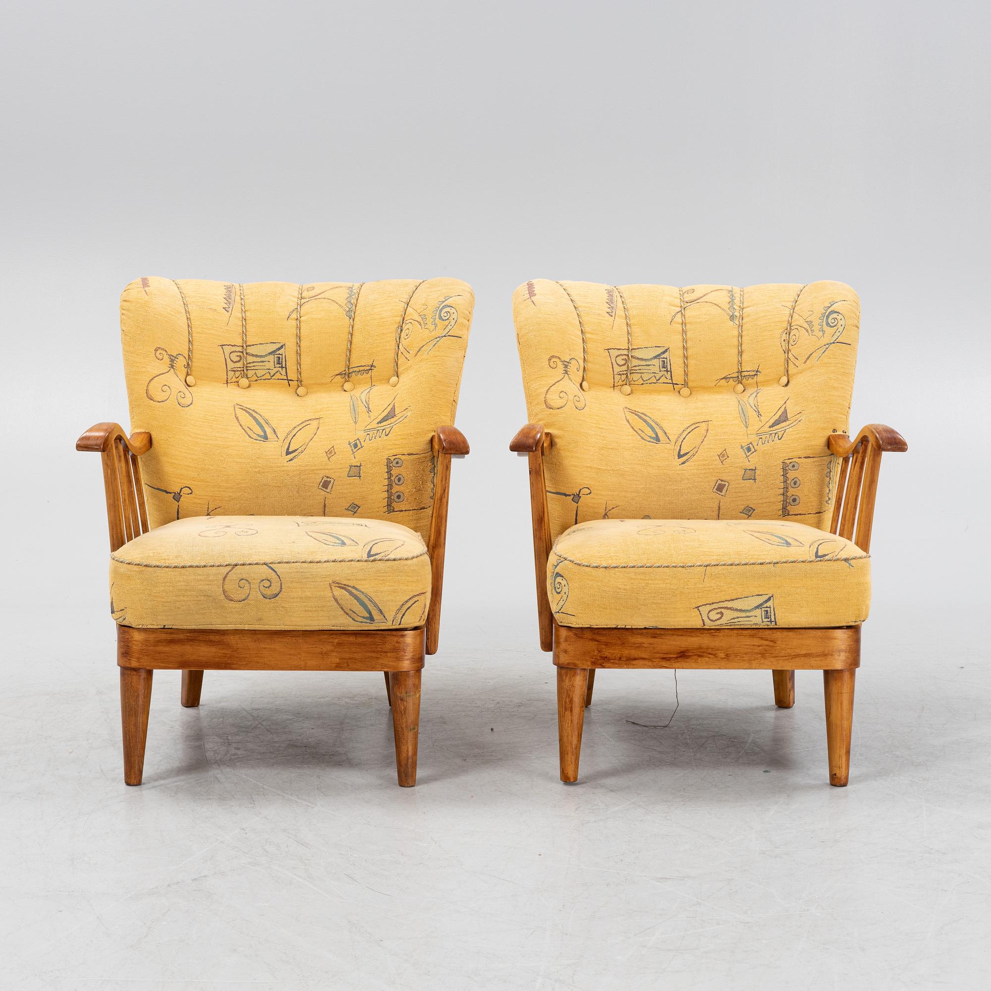 A pair of Swedish Modern armchairs, 1940's.