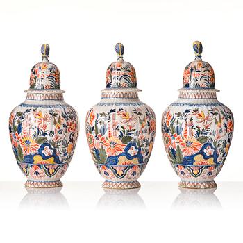 A Dutch five-piece faience garniture, Delft, late 18th Century.