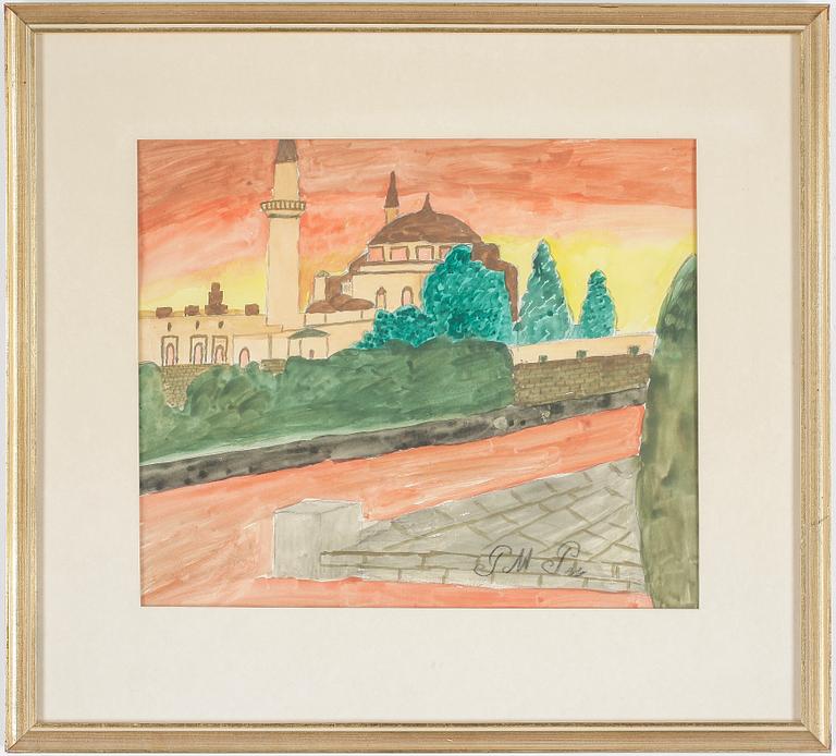 PRIMUS MORTIMER PETTERSSON, akvarell, monogramsign.