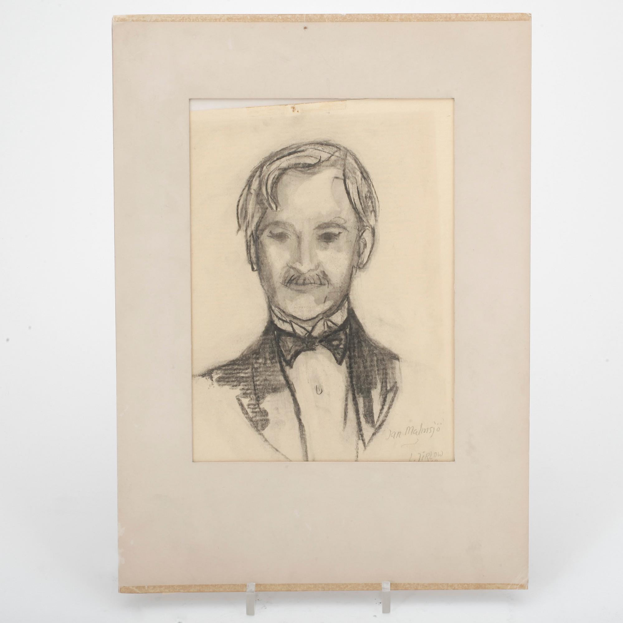 LENNART JIRLOW, teckning föreställande Jan Malmsjö, signerad, daterad 1962.