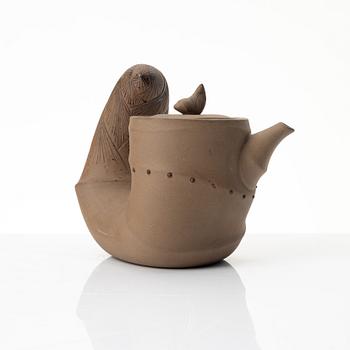 A grey yixing 'bamboo shoot' teapot with six cups, China, 1980s.