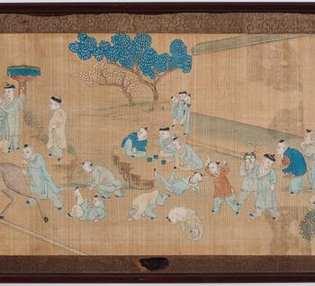 A Chinese painting, ink and colour on silk, Qing dynasty, 19th century.