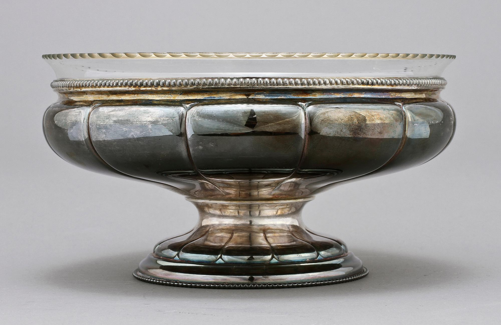 SKÅL med GLASINSATS, silver, svensk importstämpel, 1921.