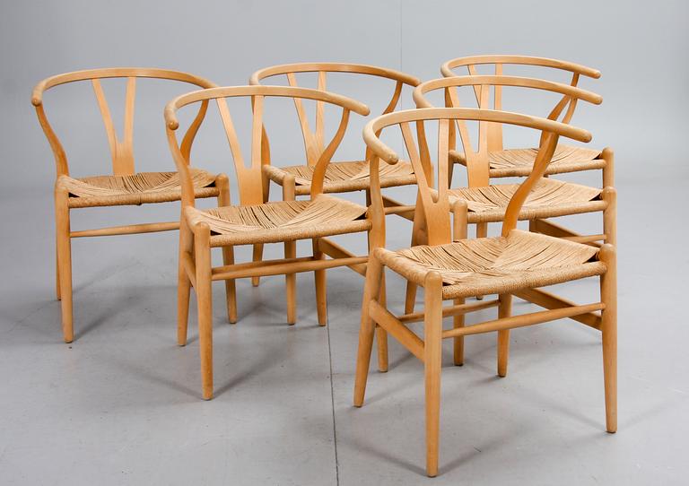 STOLAR, 6 st,"Y-stolen", Hans J Wegner för Carl Hansen o söner, etikettmärkta.