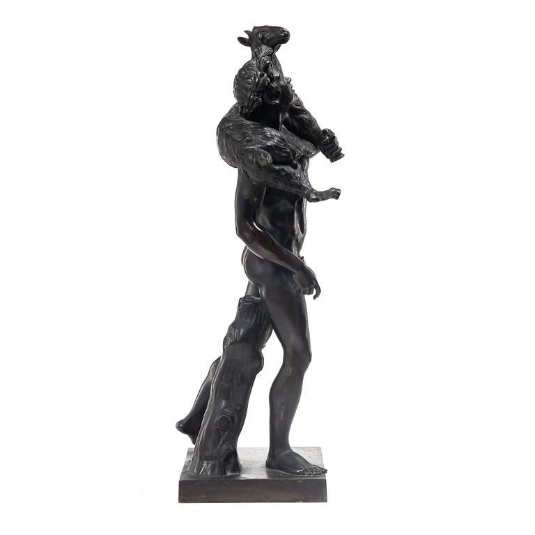 Sculpture, bronze. Faun with lamb. After a Roman model, 20th century.