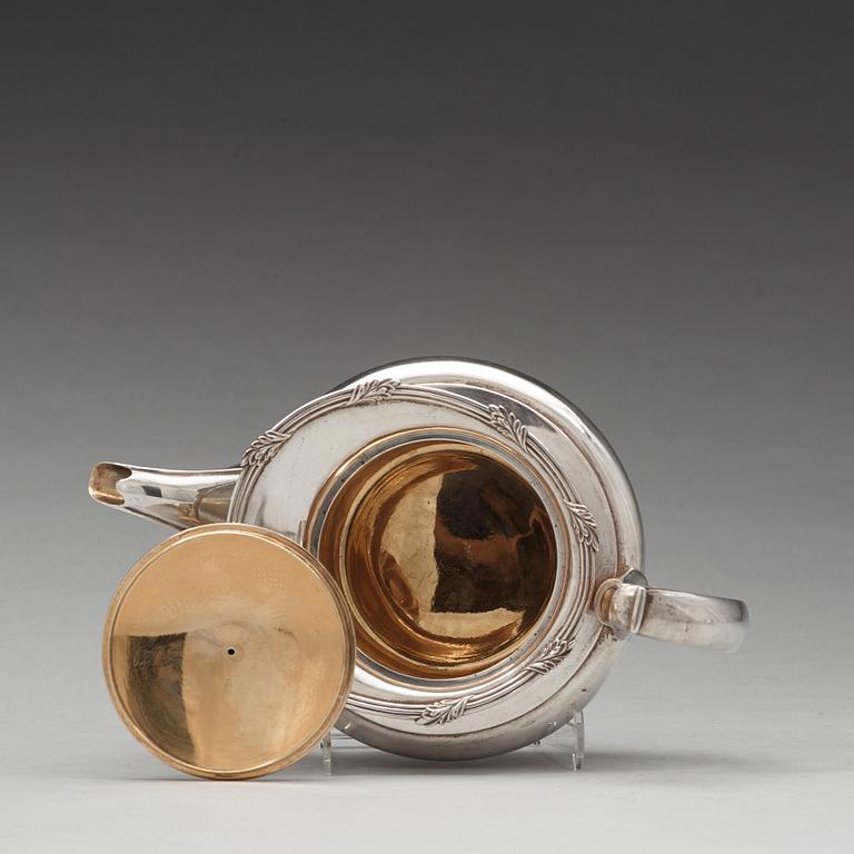 TE- OCH KAFFESERVIS, 5 delar, silver, icke identifierad mästarstämpel FK, S:t Petersburg 1837.