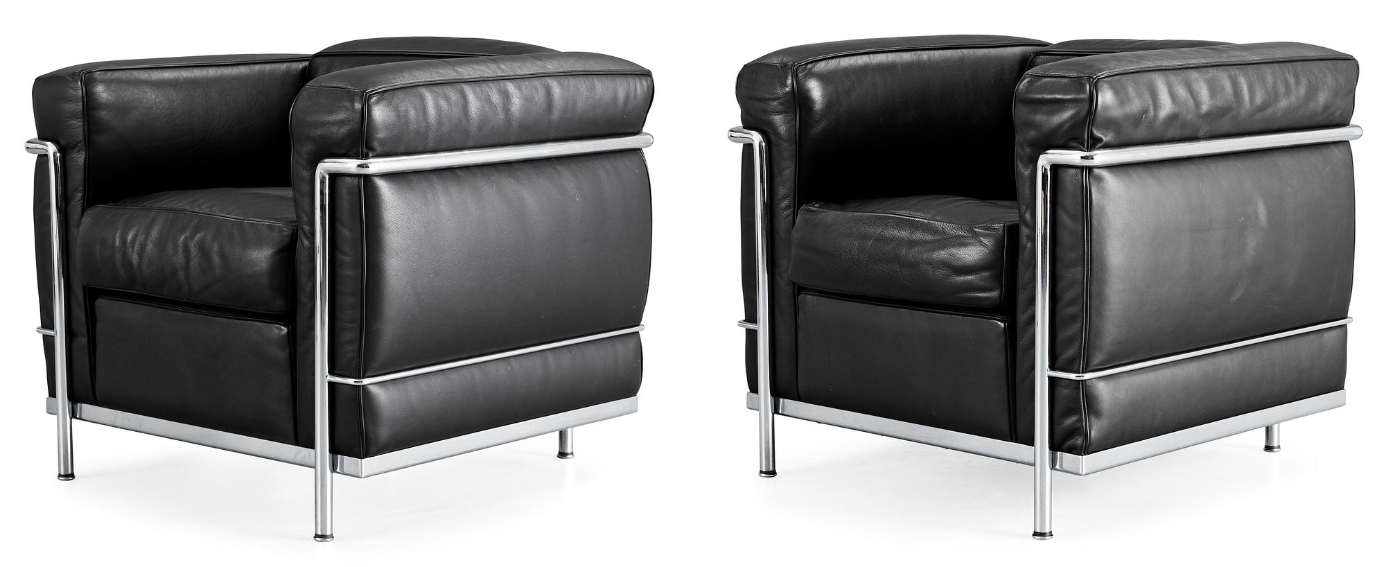 LE CORBUSIER, fåtöljer, ett par, "LC 2", Cassina, Italien.