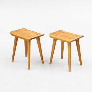 Carl Malmsten, a pair of "Visingsö" stools, Svensk Fur, second half of the 20th century.