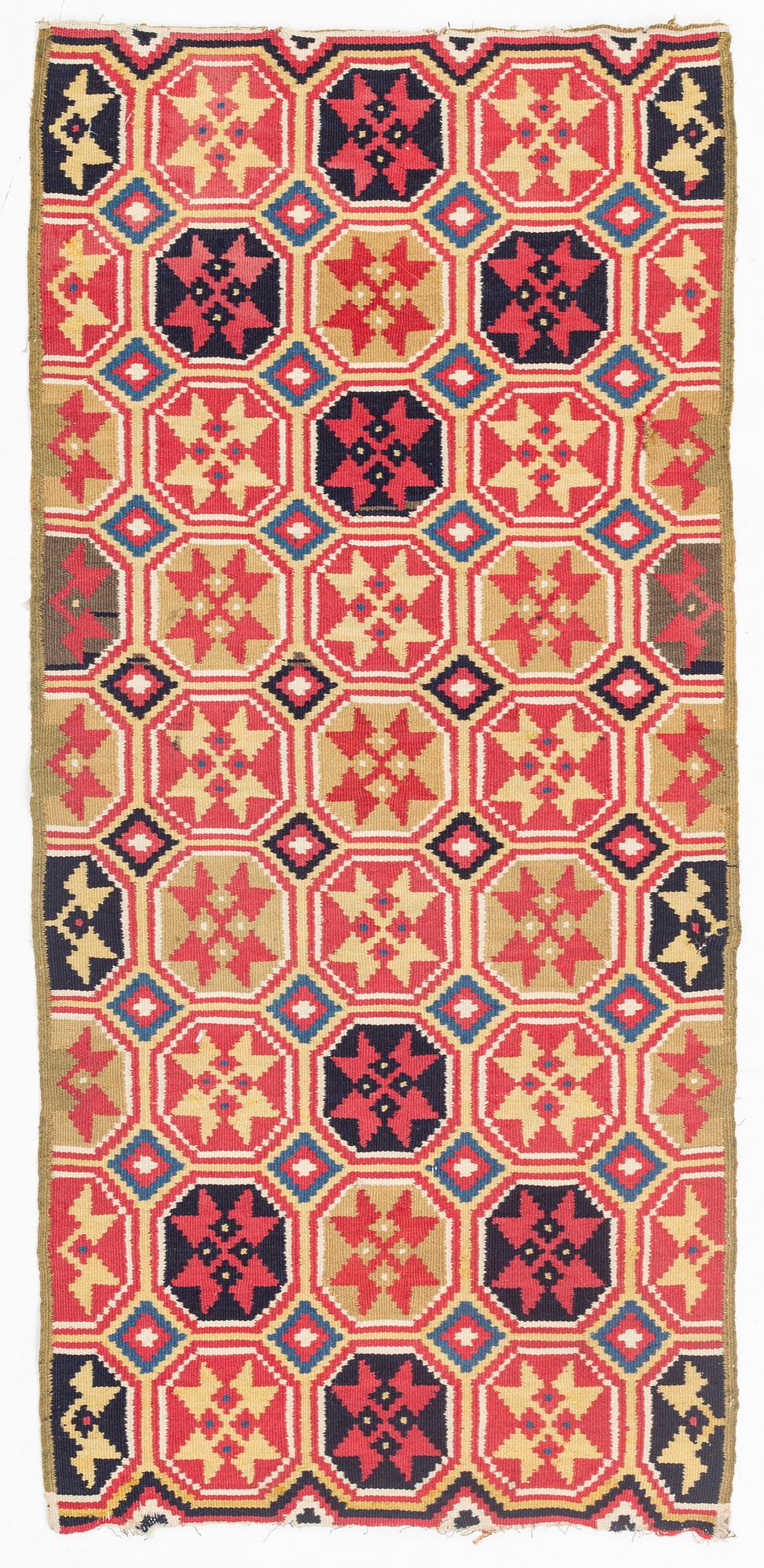 A carrige cushion,flat weave, ca 94,5 x 43 cm, Skåne, 1800-1830.
