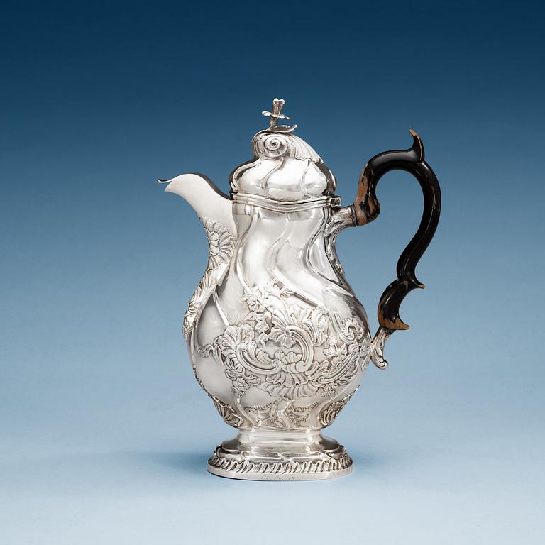A Swedish 18th century silver coffee-pot, makers mark of Mathias Grahl, Gothenburg 1764.