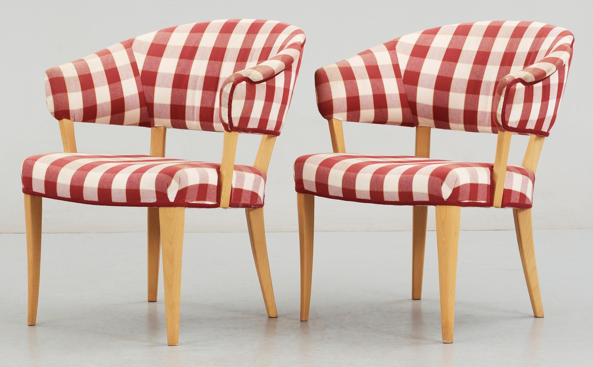 KARMSTOLAR, ett par, "Lata Greven", Carl Malmsten, Åfors Möbelfabrik, 1900-talets mitt.