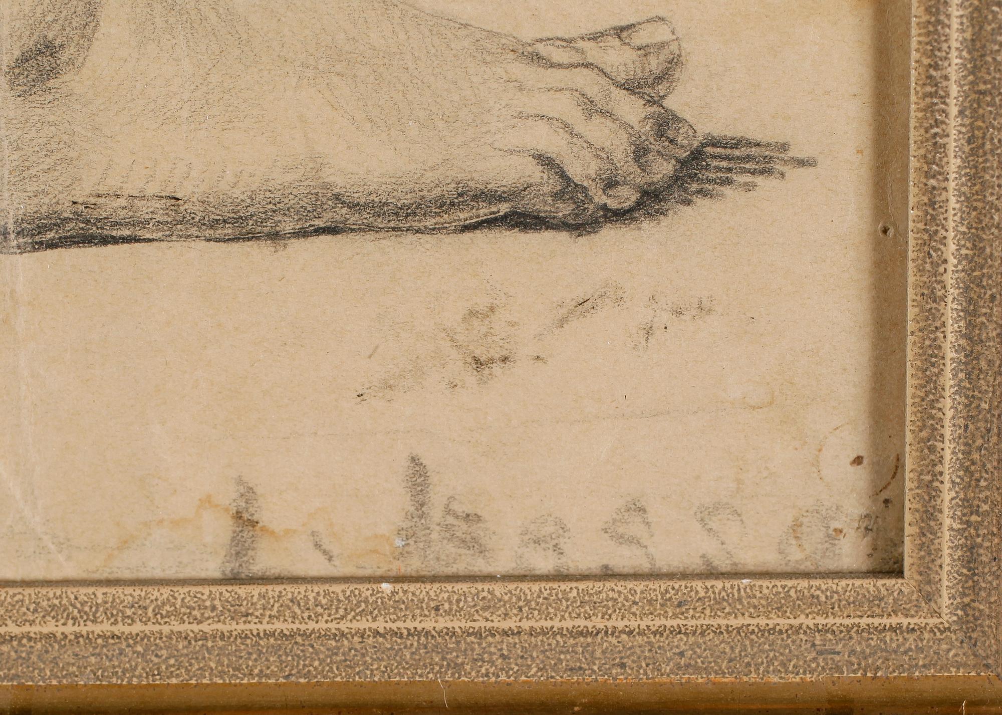 OKÄND KONSTNÄR, kolteckning, otydligt signerad omkring år 1900.