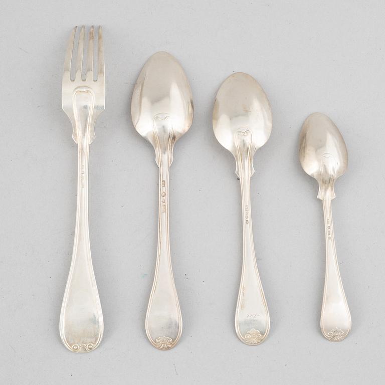 Bestick, silver, 25 delar, fransk rund, olika tillverkare.